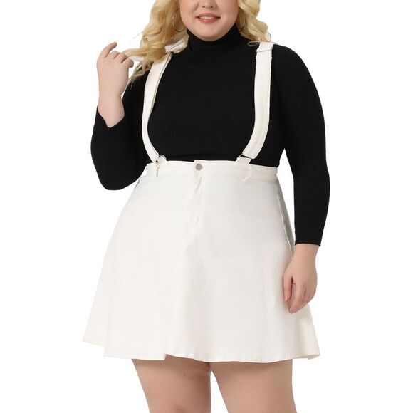Plus Size Suspender Skirts for Women Mini Denim Overalls Dress White - Picture 1 of 5
